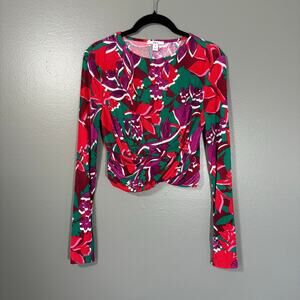 Bar III Womens Red & Purple Floral Cross Front Hem Crop Top - Size Medium - Bold